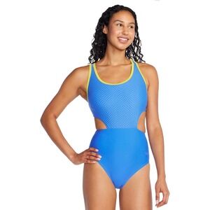 Speedo Women's Jacquard Splice Side Cut Out One Piece Blue Sz 10 New $82
